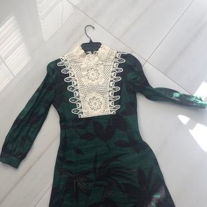 Green floral and lace linen dress from Zara